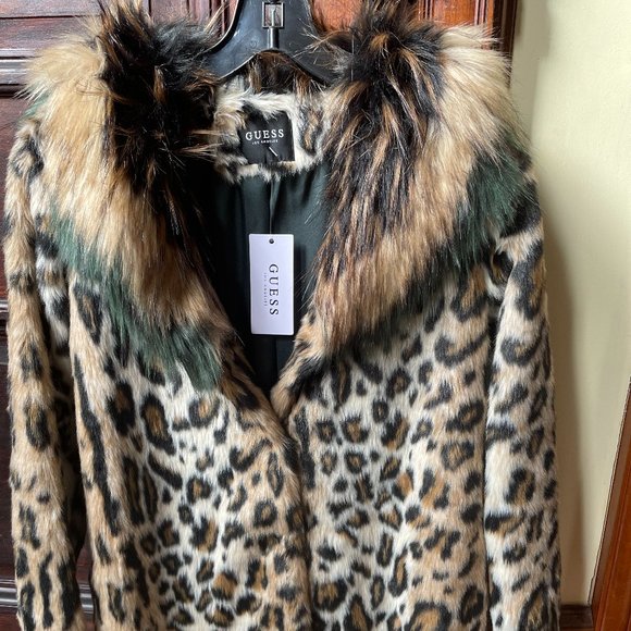 Guess Animal Print Faux Fur coat 12 Youth - new with tags - Picture 4 of 8